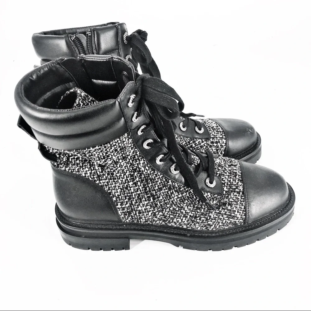 Kurt Geiger Tweed Shore Cap Toe Combat Boots Sz 40.5/10.5 - Picture 4 of 6